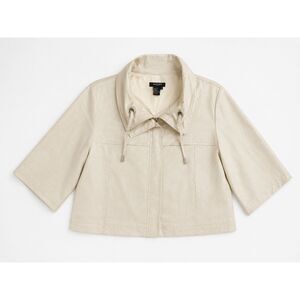 Sandro Paris Linen Blend Cropped Jacket – Size XL – Cream – New Without Tags